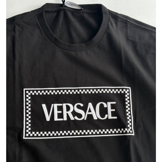 Versace Black Embroidered 90s Vintage Logo T-Shirt 8 (44) 1011882 NWT $750