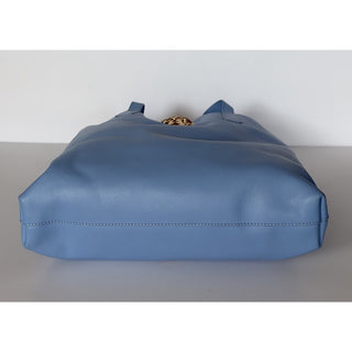 Versace La Medusa Leather Tote Bag Blue with Gold Medusa 1020004 1A14675 NWT
