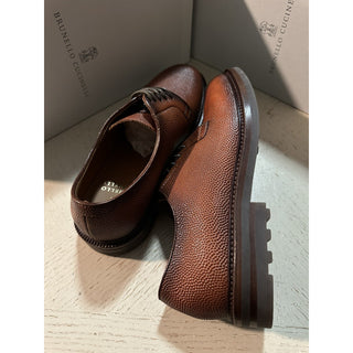 NIB $1250 Brunello Cucinelli Men Grained Leather Shoes LT Burgundy 9 US/42 Eu