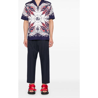 New $1300 Gucci Men’s Double G Bandana Print Shirt Blue/Red/White Size 46/S
