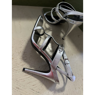 Gucci Women’s Leather Dress Sandal Shoes Silver 7.5 US/37.5 Eu New 771563