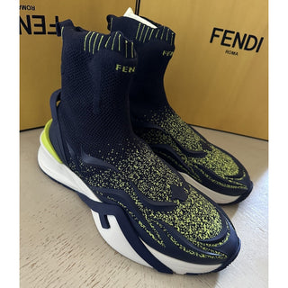 NIB $1190 Fendi Men Contrast Knit High Top Sneakers Shoes Navy/Green 12 US/11 UK