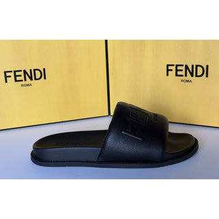 Fendi Men's Roma Leather Slide Sandals Black 8 US/7 UK IT 7X1649 NIB $750