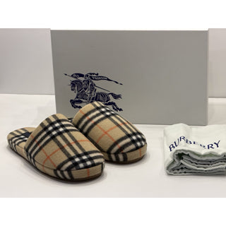 Burberry Check Wool Blend Slippers Beige Men 9 US (42 EUro) IT 8123284 NIB $525