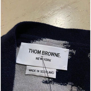 New $1800 Thom Browne Forest Scenery Intarsia Cashmere Cardigan Navy 40/4