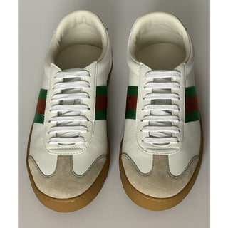 Gucci Women’s Web Leather/Suede Sneakers Natural White 8 US (38 Euro) 858912 NIB