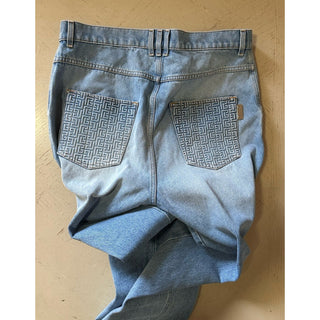 NWT $1350 Balmain Men Monogram Straight-Leg Jeans Pants Blue 32 US