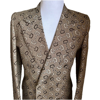 NWT $4800 Gucci Men MACRO HORSEBIT ALL OVER Jacket Blazer Beige/Brown 36 US/46 E
