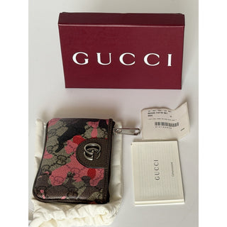 Gucci GG Key Case Pink Red Camo Monogram Zip Pouch 855446 NWT