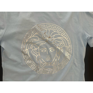 Versace Women's Silver Medusa Light Blue Jersey T-Shirt 4 (38 EU) AL 1016967 NWT
