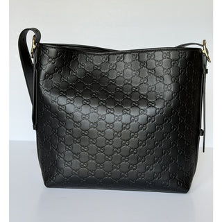 Gucci GG Emblem Leather Medium Black Tote Shoulder Bag 847452 Italy NWOT