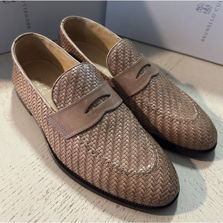 NIB $1600 Brunello Cucinelli Men’s Leather Loafers Shoes Taupe 9 US/42 Eu