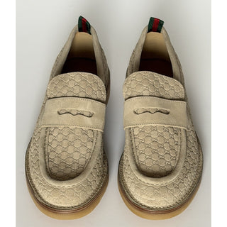 Gucci Mens GG Monogram Suede Loafers Shoes Oatmeal 10 US (9.5 Gucci) 831289 NIB