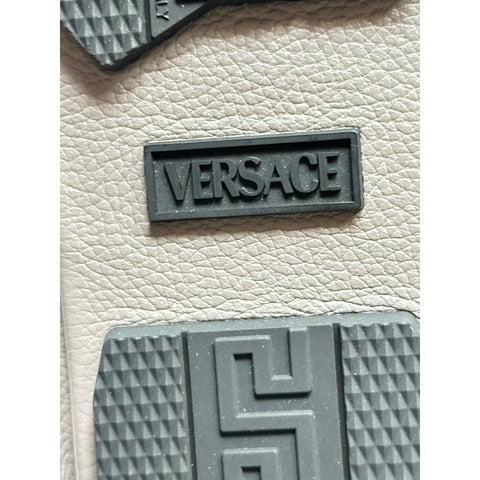 Versace Gold Medusa Men's Gray Leather Driver Shoes 8 US (41 Euro) 1017072 NIB