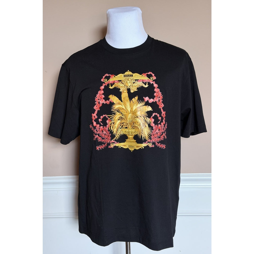 Versace Barocco Palm T-Shirt Black Gold Men XL 1014427 1A17524 NWT