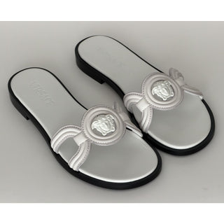 Versace Medusa Leather Mule Slides Porcelain White Women 10.5 US 1018364 NIB