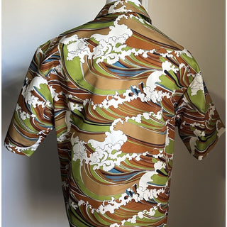 Gucci Men’s waves print fabric bowling Shirt Green/Multi 52 Eu/XL New $1600