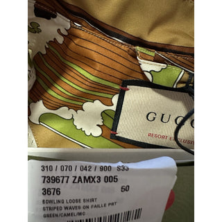 Gucci Men’s waves print fabric bowling Shirt Green/Multi 50 Eu/L New $1680