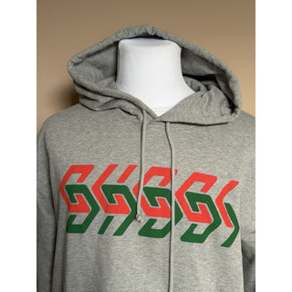 Gucci Chain Print Logo Hooded Sweatshirt Gray Hoodie Men’s Large 715911 NWT