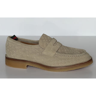 Gucci Mens GG Monogram Suede Loafers Shoes Oatmeal 10 US (9.5 Gucci) 831289 NIB