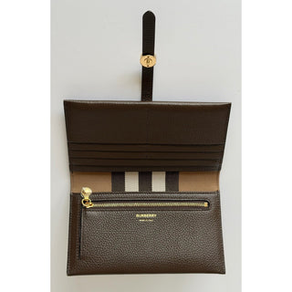 Burberry Ellie Bifold Ebony Brown Long Leather Wallet 8113147 Italy NWT $925