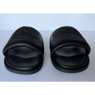 Fendi Men's Roma Leather Slide Sandals Black 8 US/7 UK IT 7X1649 NIB $750