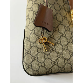 Gucci GG Supreme Padlock Leather/Canvas Brown Medium Shoulder Bag IT 795113 NWT
