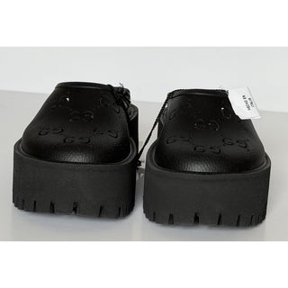 Gucci GG Monogram Rubber Platform Mule Slides Black 10 US (40 Euro) 663577 NWT
