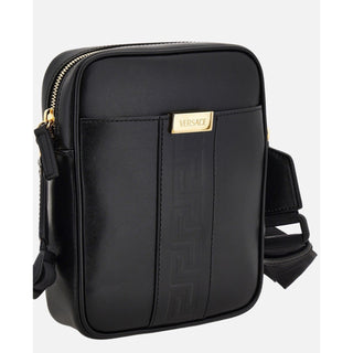 Versace Greek Key Avenue Black Vertical Crossbody Leather Bag 1020736 NWT $1350