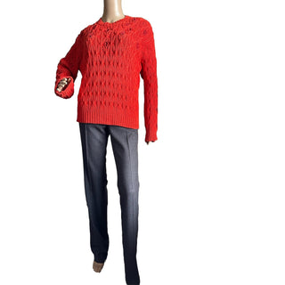Loro Piana Women Valencia Cabled Cotton Sweater Orange Size XS Italy New $3350