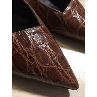 NIB $2995 Giorgio Armani Women Caiman Leather Shoes Burgundy 9 US ( 39 Eu )
