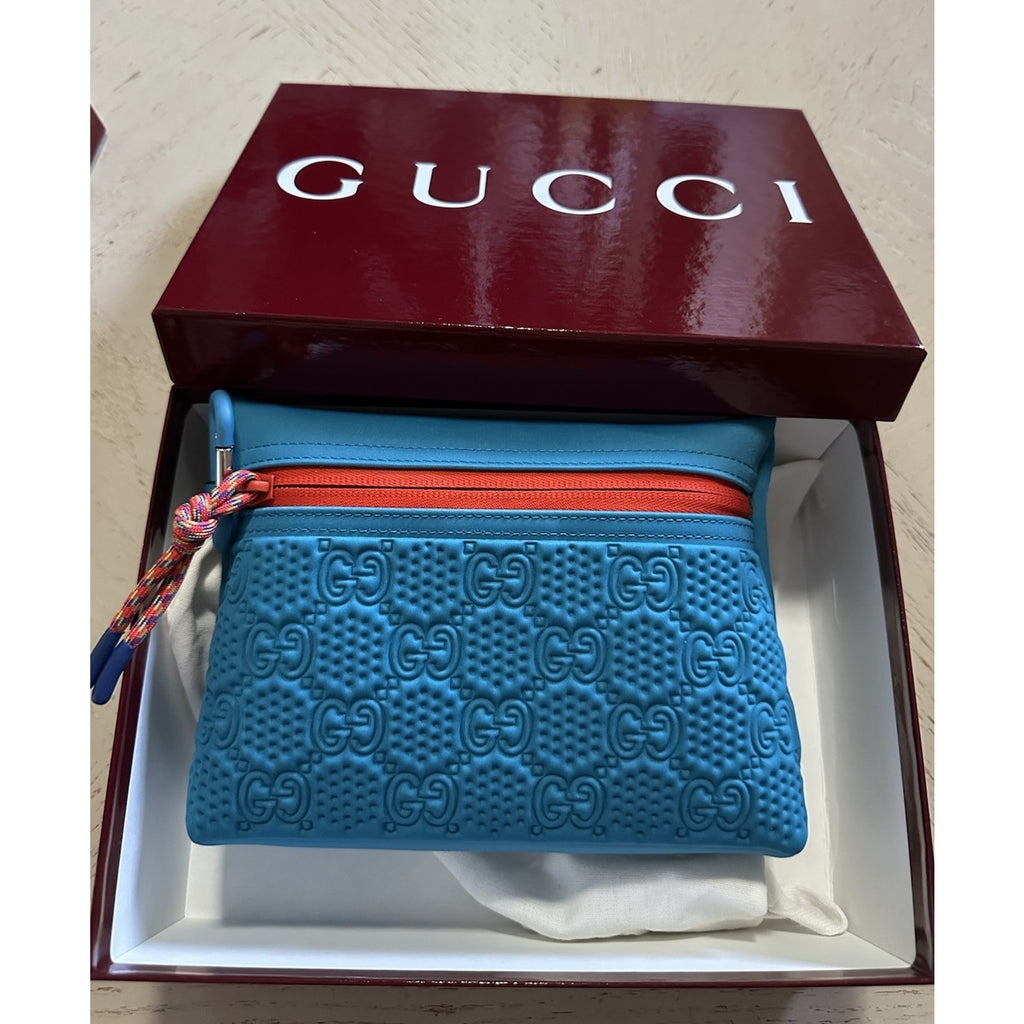 New Gucci Men Small GG scuba pouch Blue