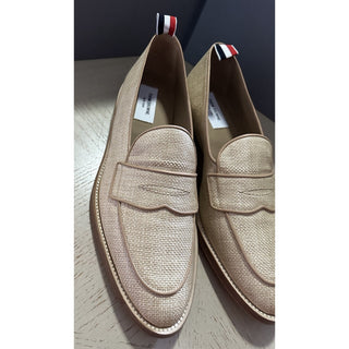 NIB $850 Thom Browne Men Textured Penny Loafers Shoes Natural 9 US/42 EU Italy