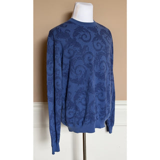Versace Barocco Leafy Jacquard Wool Knit Sweater Blue 46 US (56 Eu) 1021722 NWT