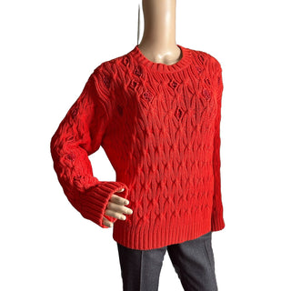 Loro Piana Women Valencia Cabled Cotton Sweater Orange Size M Italy New $3350