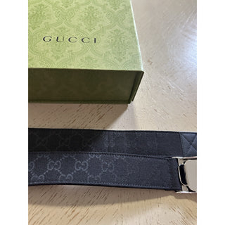 New Gucci Men’s GG Print Canvas/Leather Belt Black 95/38