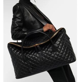 New $4900 Saint Laurent YSL Print TRAVEL BAG IN QUILTED LEATHER Black 736009