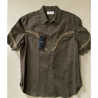 NWT $1490 Saint Laurent Men Western Shirt Green S ( 38/15 ) Italy