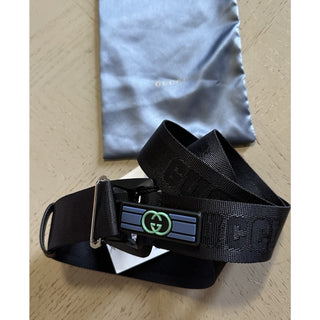 New Gucci Men’s Gucci Print Canvas/Leather Belt Black 110/44 778889