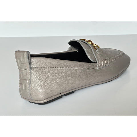 Versace Gold Medusa Men's Gray Leather Driver Shoes 8 US (41 Euro) 1017072 NIB