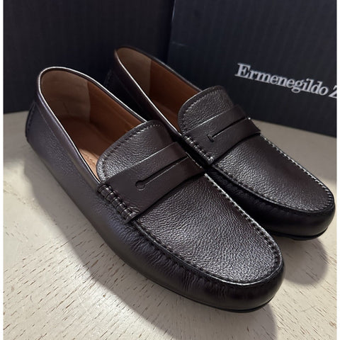 New Ermenegildo Zegna Leather Moccasin Driver Loafers DK Brown 11 US/44 Eu