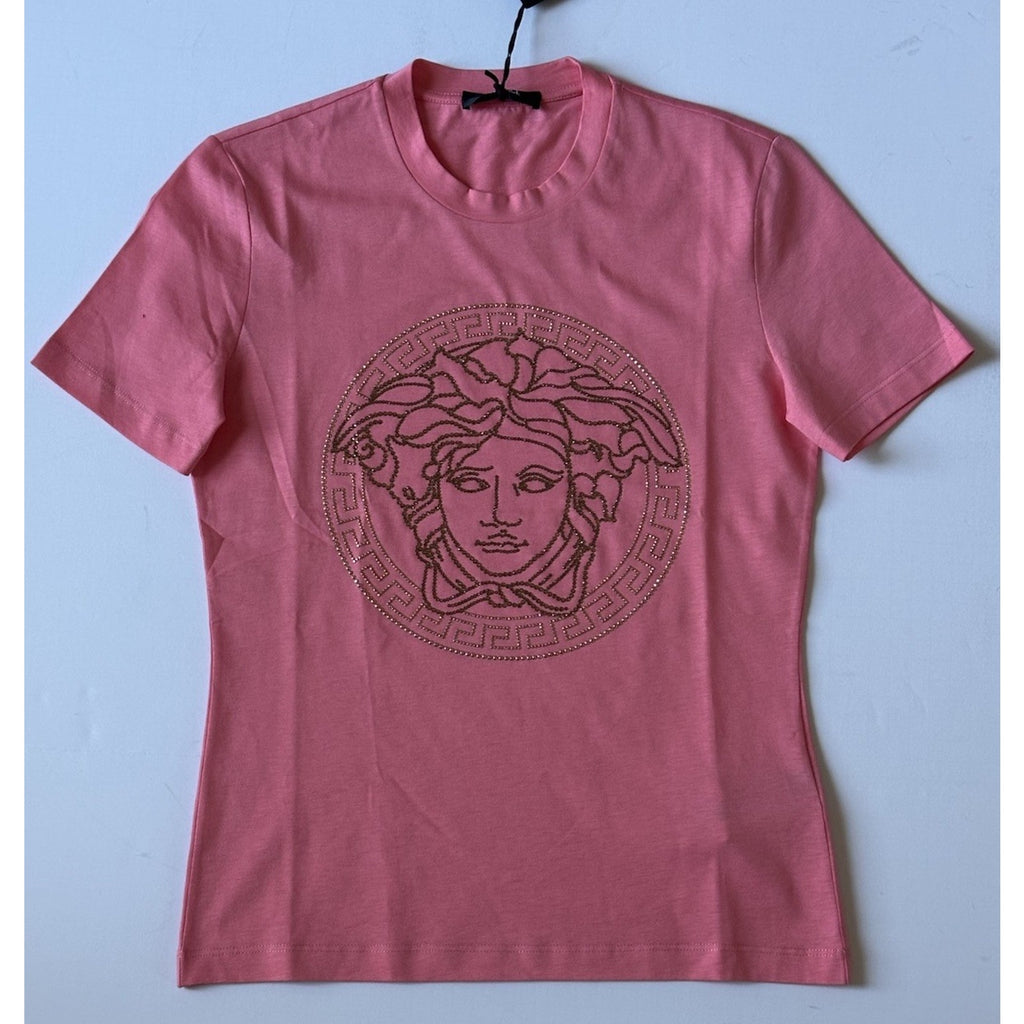Versace Medusa Rhinestone Pink Cotton Jersey T-Shirt 4(40) 1010069 NWT $750