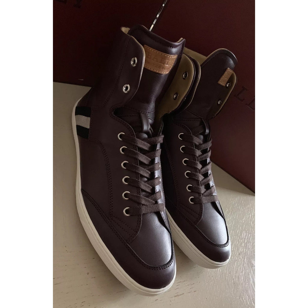 New $650 Bally Men Oldani Leather High-Top Sneakers Color Merlot 8 US Italy