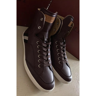 New $650 Bally Men Oldani Leather High-Top Sneakers Color Merlot 8 US Italy
