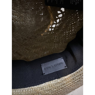 NWT $895 Saint Laurent Straw Cowboy Hat With Leather and Feathers Brown M