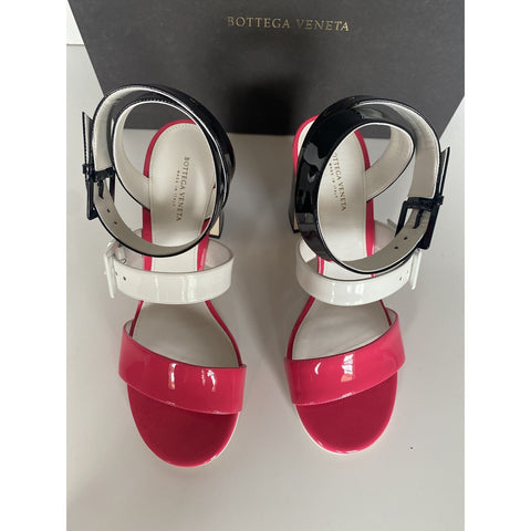 NIB $760 Bottega Veneta Strappy Block-heeled Patent Tricolor Sandals 7 US 565653