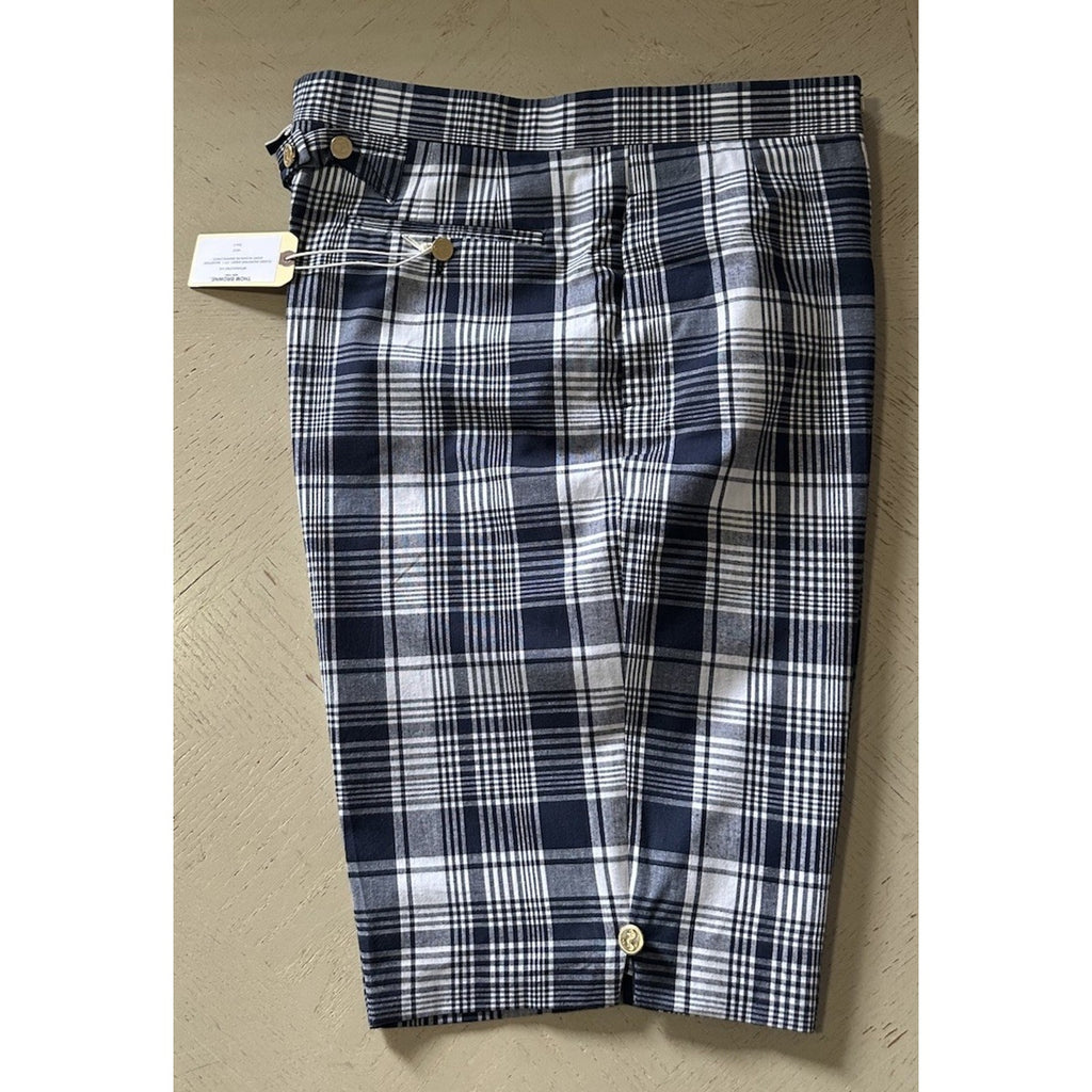 NWT $1050 THOM BROWNE Classic Backstrap Plaid Short Pants Navy Size 3 ( 36 US )