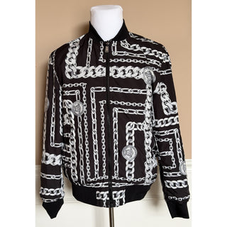 Versace Reversible Chain Print Bomber Jacket Black/Grey 40 US (50) 1012269 NWT