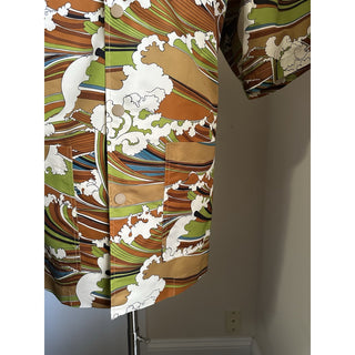 Gucci Men’s waves print fabric bowling Shirt Green/Multi 52 Eu/XL New $1600
