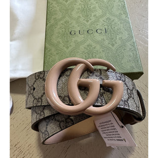 Gucci Women Leather GG Belt Brown/Beige Size 115/46 NWT 400593 HUH4V